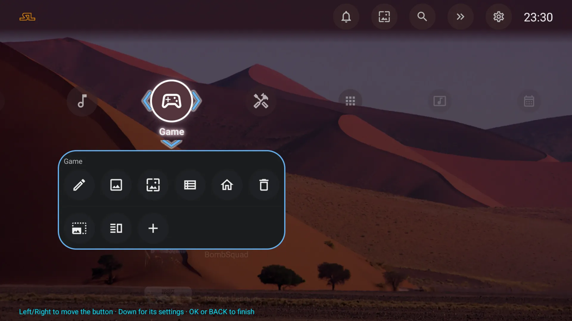 Appui long sur un bouton du menu : réglages sur place