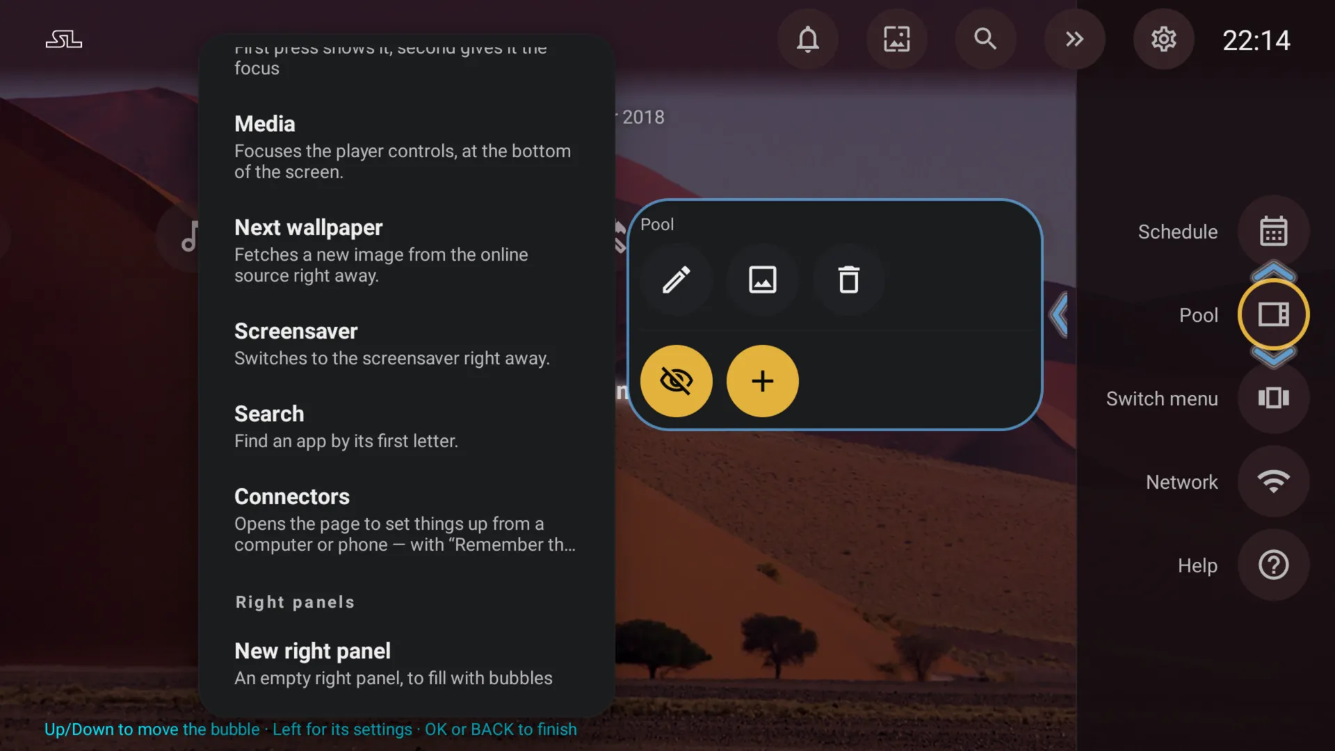 Le menu d’une bulle, sa liste finissant par Nouveau bandeau droit