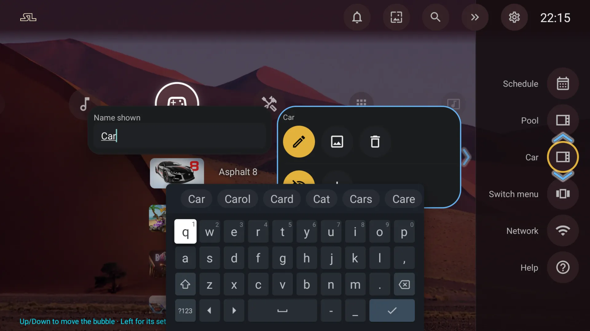 Renommer le nouveau bandeau Car avec le clavier de la TV